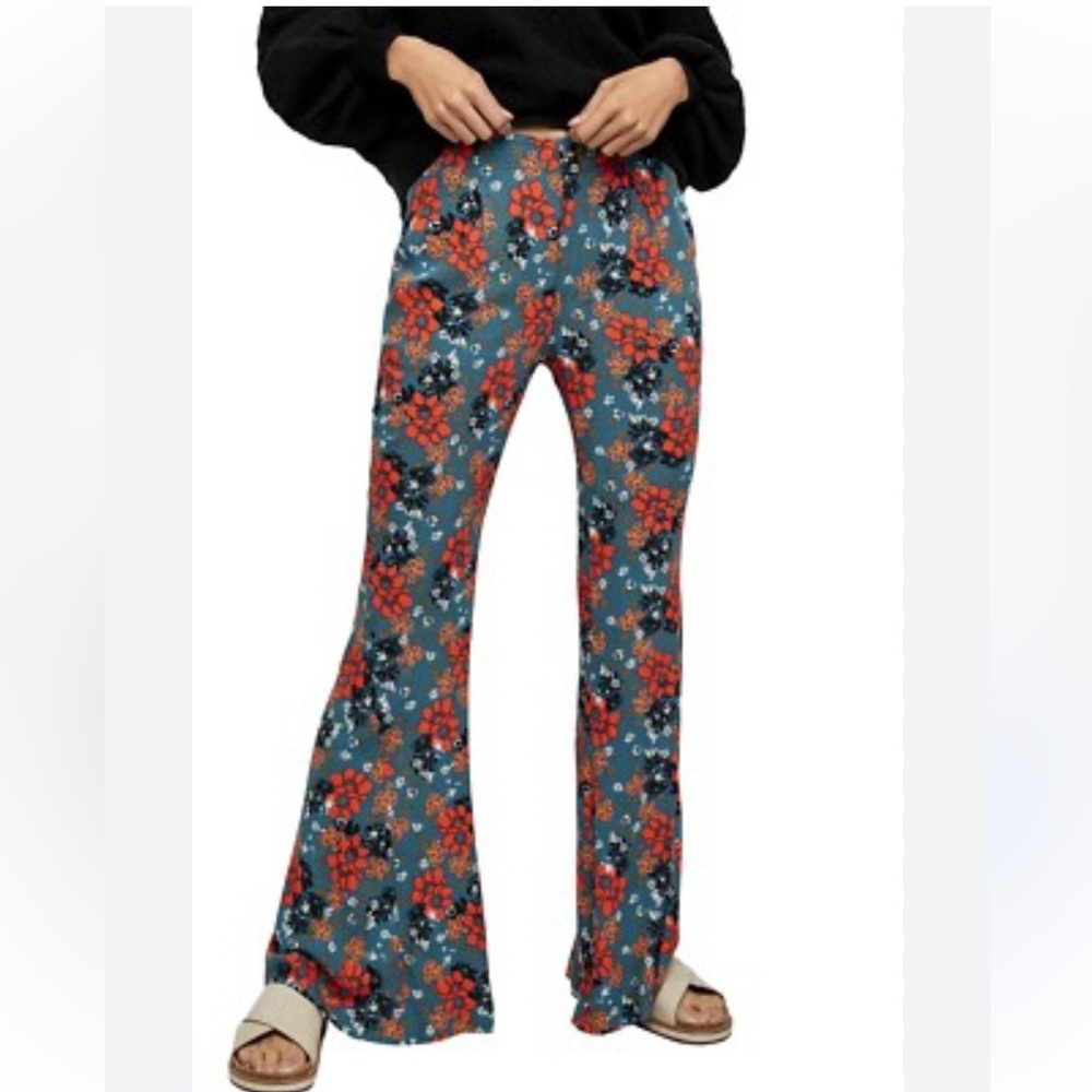 Free People can’t take my eyes off of you floral 70s retro flare Leg Pants